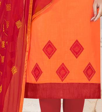 Orange embroidered cotton salwar with dupatta 3