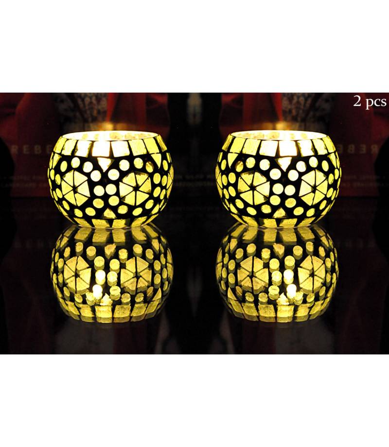 Lal Haveli Green Color Glass Candle Holders/Tealight Candle Holder/Decorative Candle Holders 3 inch Set of 2