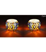 Lal Haveli Handmade Mosaic Glass Tea Light Candle Holder Table Decorations Set of 2 (3 inch)