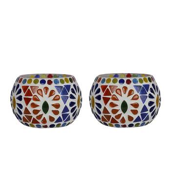 Lal Haveli Handmade Mosaic Glass Tea Light Candle Holder Table Decorations Set of 2 (3 inch) 2