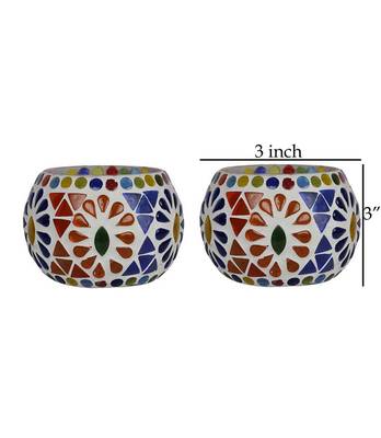 Lal Haveli Handmade Mosaic Glass Tea Light Candle Holder Table Decorations Set of 2 (3 inch) 3