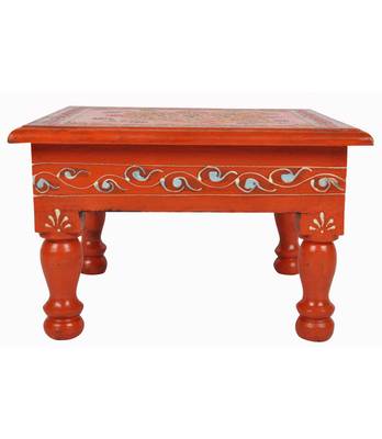 Lal Haveli Handmade Designer Wooden Bajot Patla Orange Color 9 X 9 X 5.5 inches 1