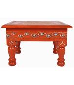 Lal Haveli Handmade Designer Wooden Bajot Patla Orange Color 9 X 9 X 5.5 inches