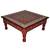 Lal Haveli Hand Painted Carved Work Wooden Puja Chowki Table Red Color 13 X 13 X 5.5 inches