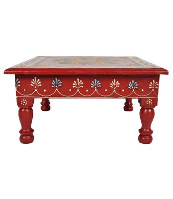 Lal Haveli Wooden Puja Chowki Small Table 11 X 11 X 5.5 Inches 1