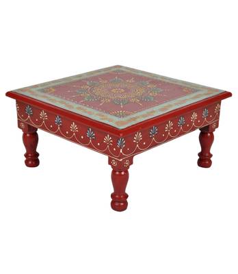 Lal Haveli Wooden Puja Chowki Small Table 11 X 11 X 5.5 Inches 2