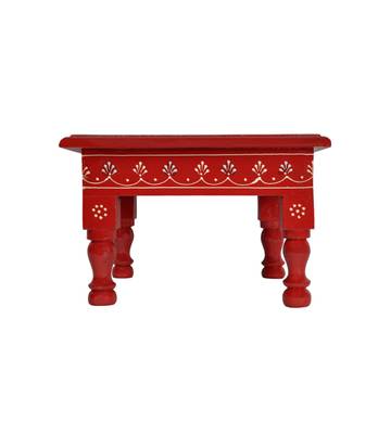 Lal Haveli Meenakari Work Design Wooden Chowki Table Red Color 9 X 9 X 5.5 inches 1