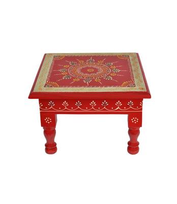 Lal Haveli Meenakari Work Design Wooden Chowki Table Red Color 9 X 9 X 5.5 inches 2