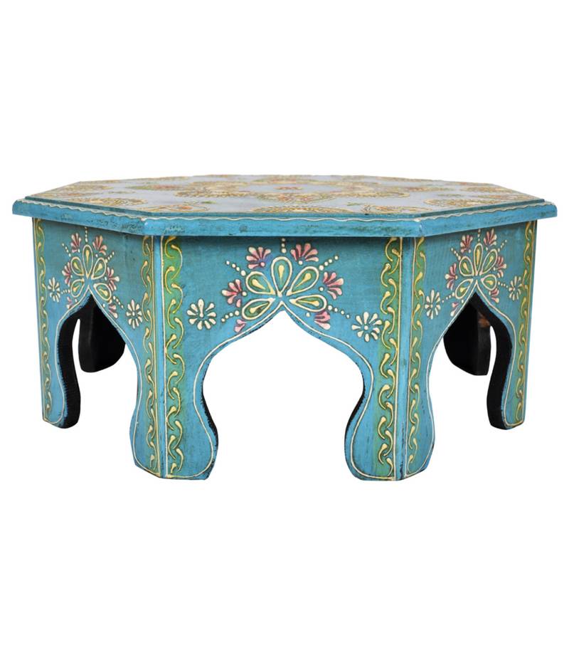 Lal Haveli Rajasthani Handmade Wooden Puja Chowki Table 14 X 14 X 6
