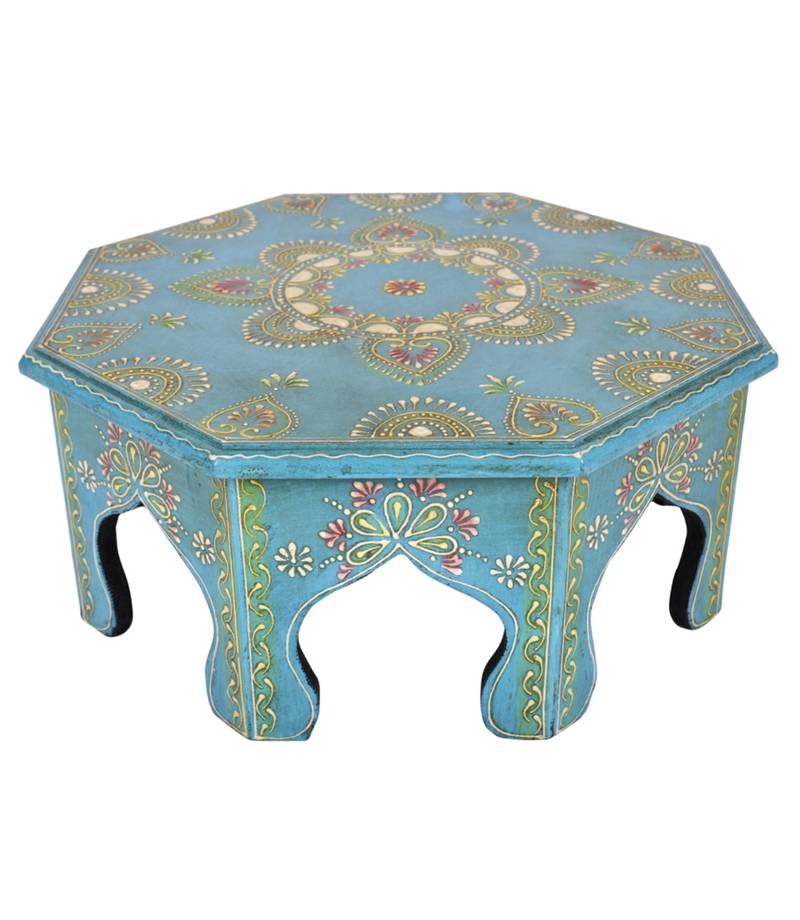 Lal Haveli Rajasthani Handmade Wooden Puja Chowki Table 14 X 14 X 6