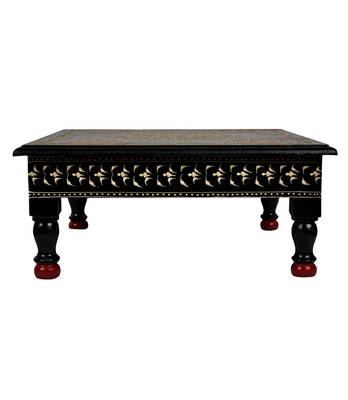 Lal Haveli Jaipuri Hand Painted Work Design Wooden Table 13 X 13 X 5.5 inches 1