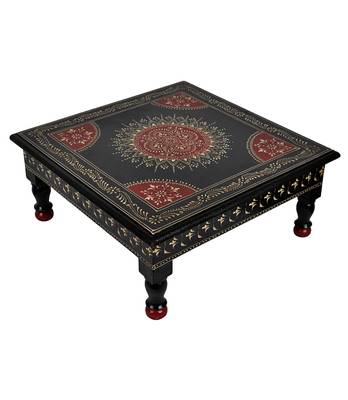 Lal Haveli Jaipuri Hand Painted Work Design Wooden Table 13 X 13 X 5.5 inches 2