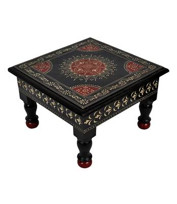Lal Haveli Vintage Hand Painted Designer Tables & Bajot Stool 9 X 9 X 5.5 inches 2