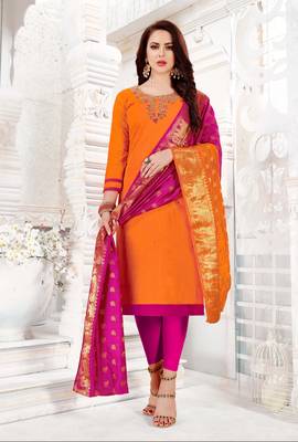 Orange aari cotton salwar with dupatta 1