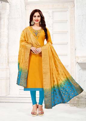 Yellow aari cotton salwar with dupatta 1