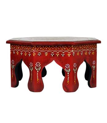 Lal Haveli Pooja Chowki Wooden Red Color 13 X 13 X 6 Inches 1