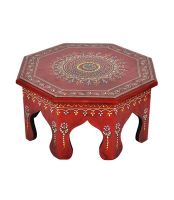 Lal Haveli Pooja Chowki Wooden Red Color 13 X 13 X 6 Inches 2
