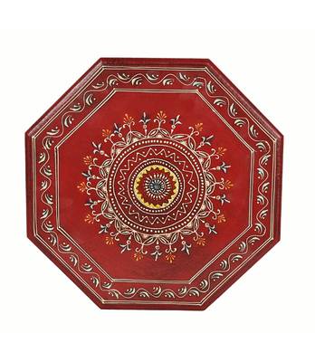 Lal Haveli Pooja Chowki Wooden Red Color 13 X 13 X 6 Inches 3