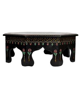 Lal Haveli Handcrafted Wooden Pooja Chowki Black Color 17 X 17 X 6 Inches 1