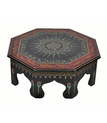 Lal Haveli Handcrafted Wooden Pooja Chowki Black Color 17 X 17 X 6 Inches 2