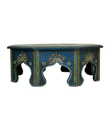 Lal Haveli Wooden Bajot Table & Chowki 17 X 17 X 6 inches 1