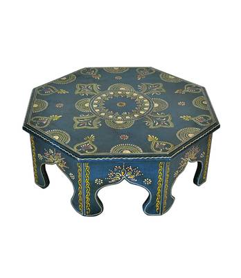 Lal Haveli Wooden Bajot Table & Chowki 17 X 17 X 6 inches 2