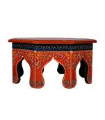 Lal Haveli Hand Painted Work Design Wooden Round Bajot & Chowki Table 13 X 13 X 6 Inches