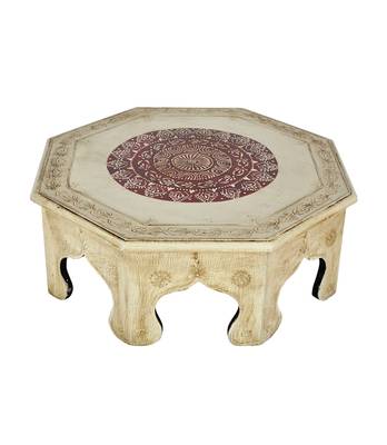 Lal Haveli Handcrafted Wooden Chowki Table Stool 17 X 17 X 6 Inches 2
