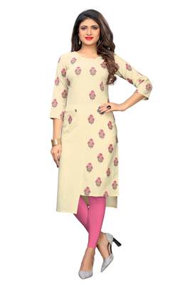 Beige printed cotton kurti 1