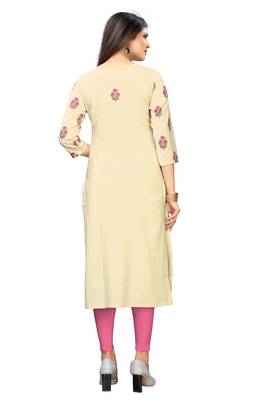 Beige printed cotton kurti 2