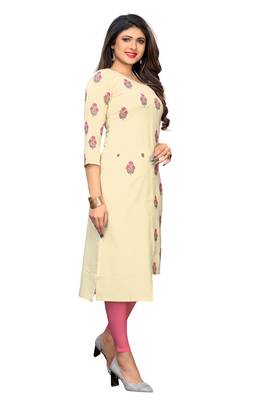 Beige printed cotton kurti 3
