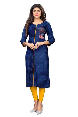 Blue embroidered rayon kurti 1