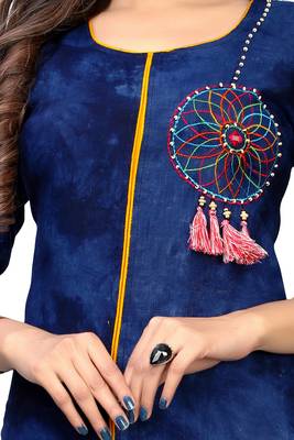 Blue embroidered rayon kurti 4