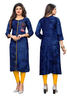 Blue embroidered rayon kurti 5