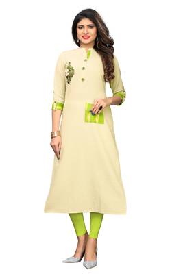 Beige embroidered cotton kurti 1
