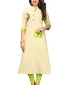 Beige embroidered cotton kurti