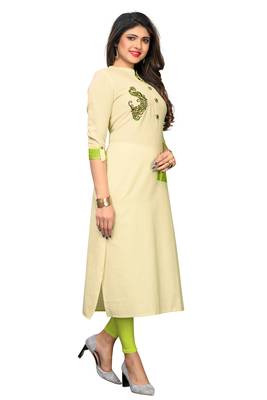 Beige embroidered cotton kurti 3