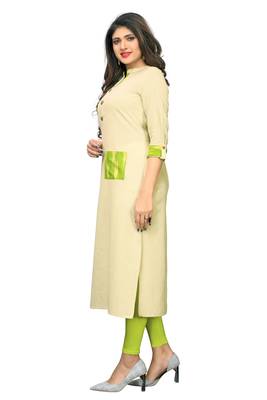 Beige embroidered cotton kurti 4