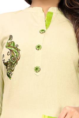 Beige embroidered cotton kurti 5