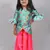 Blue printed cotton silk top with skirt dhoti for girls