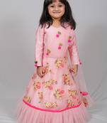 Pink embroidered art silk kids-frocks