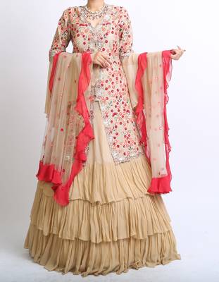 Golden Sherwani Lehenga 1