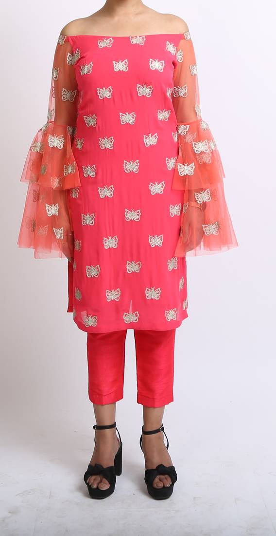 Shocking pink  kurti and cigarette pants