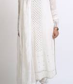 White lucknowi kurti and cigarette pants