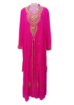 Pink Georgette Embroidered Stone Work Islamic Kaftan 1
