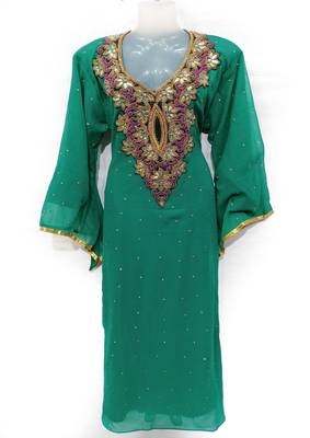 Seagreen Georgette Embroidered Stone Work Islamic Kaftan 1