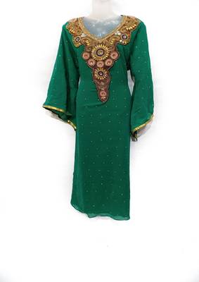Green Georgette Embroidered Stone Work Islamic Kaftan 1