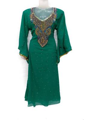 Green Georgette Embroidered Stone Work Islamic Kaftan 1