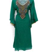 Green Georgette Embroidered Stone Work Islamic Kaftan