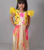 White printed art silk kids-frocks